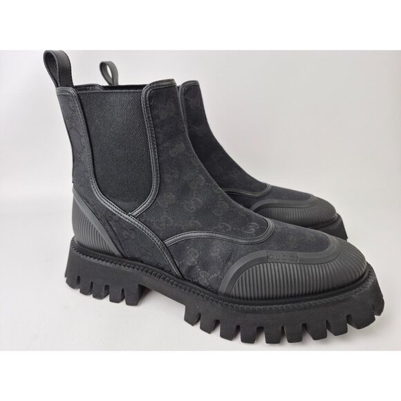 Gucci Women's Black Novo GG Monogram Canvas Chelsea Ankle Boots Size 41.5 - Picture 1 of 6